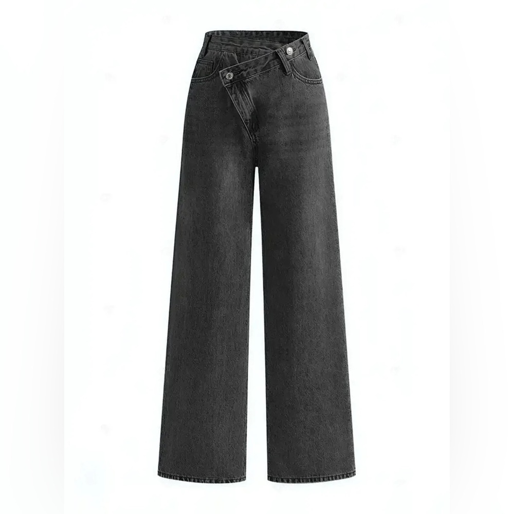Asymmetric Waist Wide-Leg Jeans - Commense